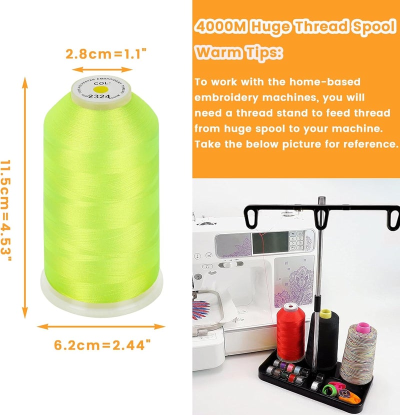 New brothread - Single Huge Spool 4000M Each Polyester Embroidery Machine Thread 40WT for Commercial and Domestic Machines - Neon Green - Image 2